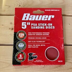 Bauer 5” PSA Stick-On Sanding Disc 220 Grit - 3 Disks Only
